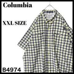 コロンビア チェック柄 半袖シャツ バハマシャツ UVカット 黒 黄色 XXL