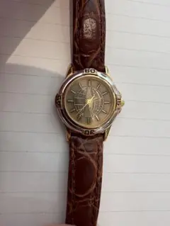 ブラウンレザー アナログ時計　ヴィンテージ　コーラボトル　ゴールド　シルバー