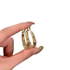 ゴールドフープピアス ハンマード仕上げ