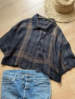 オススメ　オシャレ　ジーナシス　メッシュ　シャツ　半袖　ブラウス　チェック
