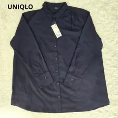 UNIQLO　シャイニーギャザーブラウス　ネイビー　XL