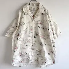 4966【美品】vintage 昭和レトロ総柄開襟シャツ　半袖　コットン　古着F