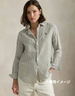 【一度着】ラルフローレン大人気ストライプリネンシャツサマーシャツ正規品