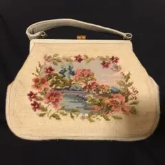 やっこ プチポアン　ニードルポイント　アンティークバッグ an another angelus】ニードルポイント風刺繍がま口バッグ