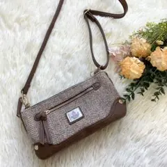ハリスツイード⭐️ショルダーウォレット お財布ポシェット 長財布 ミニバッグ 茶