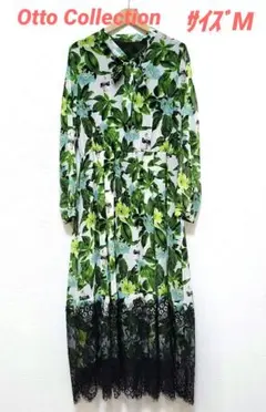 Otto Collection☆サイズM☆ボタニカル&鳥☆長袖ロングワンピース