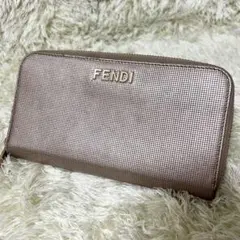 【美品】 FENDI 長財布 ラウンドファスナー ロゴ ラメ レザー ピンク