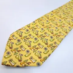 フェラガモ　ネクタイ ナシ フラワー デザイン イエロー