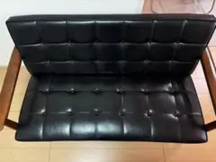 【引き取り限定】カリモク60 黒 合成皮革 2人掛けソファ