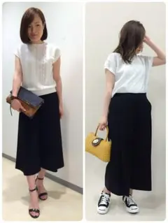 カリテ [美品] 冷間楽ちんワイドパンツ 黒/ 通年使用可！