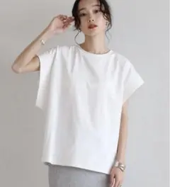 Bonjour sagan白なのに透けにくい ワイドフレンチスリーブTシャツ
