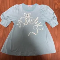 mezzo piano 水色リボンプリント 130 Aライン　Tシャツ