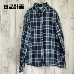 【良品計画】ネルシャツ　ネイビー　チェック柄　カジュアル　M