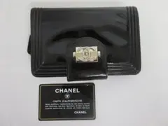 BEG6★シャネル/CHANEL ボーイシャネル2つ折り財布黒ラウンドファスナー