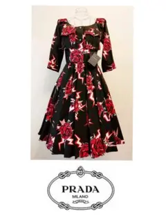 ☆PRADAプラダ薔薇バラ柄ワンピース38S☆