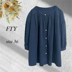 美品 FTY ノーカラー半袖ブラウス サイズ36 ネイビー ビジネス 2999