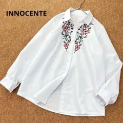 美品✨ イノチェンテ 刺繍 花柄 白シャツ ブラウス Lサイズ 大きいサイズ
