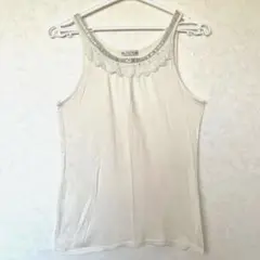 axes femmes ベージュ タンクトップ ビーズ装飾