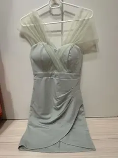 ミントグリーン シアーショルダー ミニドレス
