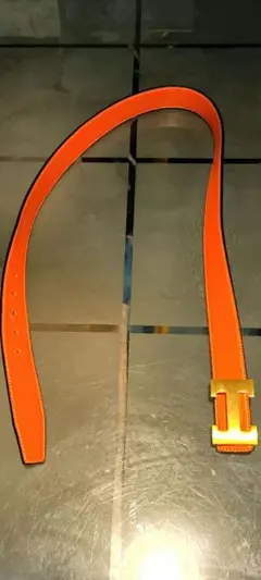 新品　hベルト オレンジレザーベルト ゴールドバックル 120cm ベルト