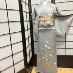 ［4391］訪問着 美品 枝花文様 金彩 正絹 着物 袷