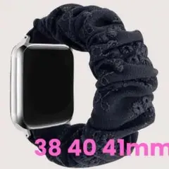 Apple Watch バンド 黒 シュシュ アップルウォッチ 花柄