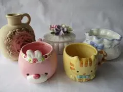 ファンシー小物　置物　5点セット　まとめ売り　花瓶　カップ　陶器