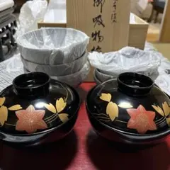 316 美品 有名越前塗作家 山下近 吸物椀５客本堅地 朝顔葉文様 蒔絵/輪島塗 m77483593303_1.jpg?1720699793
