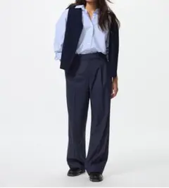ユニクロ　タックワイドパンツ　L ネイビー