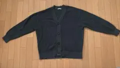 GU リブ編みダークグレーVネックカーディガン