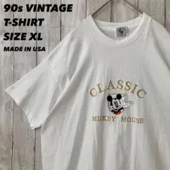 メイドインUSA90sヴィンテージ古着 ミッキーマウス刺繍Tシャツ サイズXL白