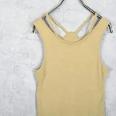 【美品】バックデザイン タンクトップ ロング丈 ロープ レイヤード イエロー M