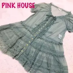 【ピンクハウス*チュニック】ワンピース トップス ドットチュール 総レース 緑
