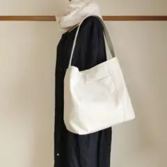 大きめ前Pショルダーバッグ 8号帆布アイボリー✕生成 4550