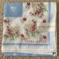 【LAURA ASHLEY 】 花柄ハンカチ 水色　未使用　ローラアシュレイ