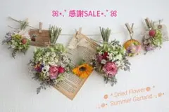 ꕤ⋆˚感謝祭⋆˚ꕤ︎︎ ドライフラワーꕤ︎︎紫陽花&ひまわりと小花のガーランド