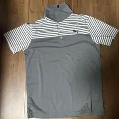 PUMA ハイネックポロシャツ グレー/ストライプ