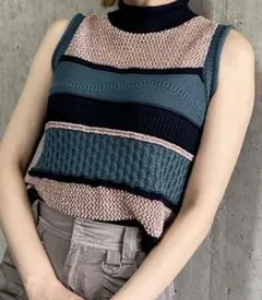 MURUA ムルーアクロシェミックスニット タンクトップ　トップス
