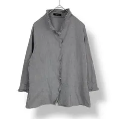 COMME CA ISM コムサイズム　ミニ千鳥柄　七分袖　シャツ　フリル　黒