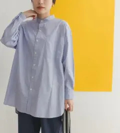 FORK&SPOON オックスロングシャツ スタンドカラー ストライプ