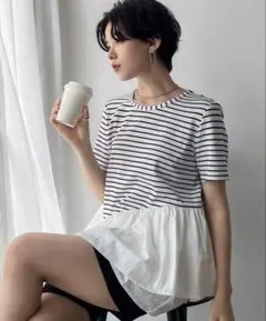 ボーダー　トップス　ヘプラム