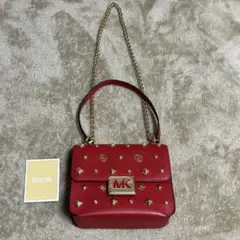 【極美品】MICHAEL KORS スタッズチェーンショルダーバッグ 赤