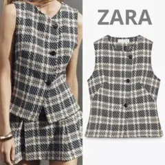 ZARA チェック柄テクスチャー入り生地ベスト　ジレ　ノースリーブ　UNIQLO