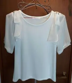 【SALE!!】ビジュー パール リボン 付き シースルー シフォン ホワイト