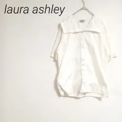 laura ashley ホワイトボタンアップシャツ 半袖 セーラー襟　襟刺繍
