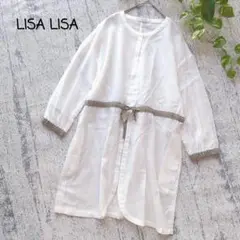 【美品】LISA LISA ✿ ウエストリボン 綿 ジャケット 9号 バイカラー