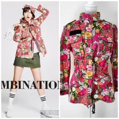 パーリーゲイツ フルジップブルゾン 花柄 ジャケット レディース フード 花柄