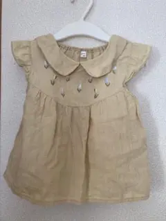 刺繍付きシャツ90くすみ イエロー