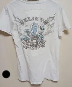 ホワイト Tシャツ BELIEVE 刺繍入り天使デザイン