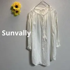 サンバレー 薄手 長袖 ブラウス【M】ラウンドヘム 透け感 7分袖